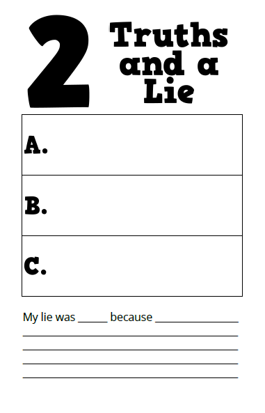 Two truths and lie game sheet